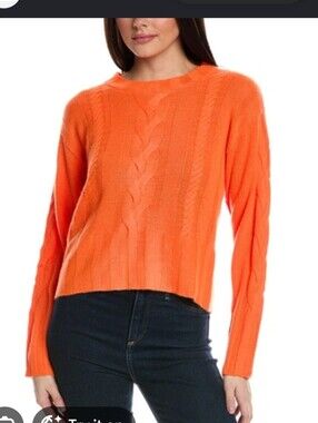BRODIE Lily Cable Cashmere Sweater In Orange. Size M
